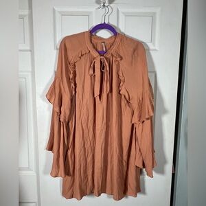 Free People Peach / Tan Ruffle Tunic or Mini Dress